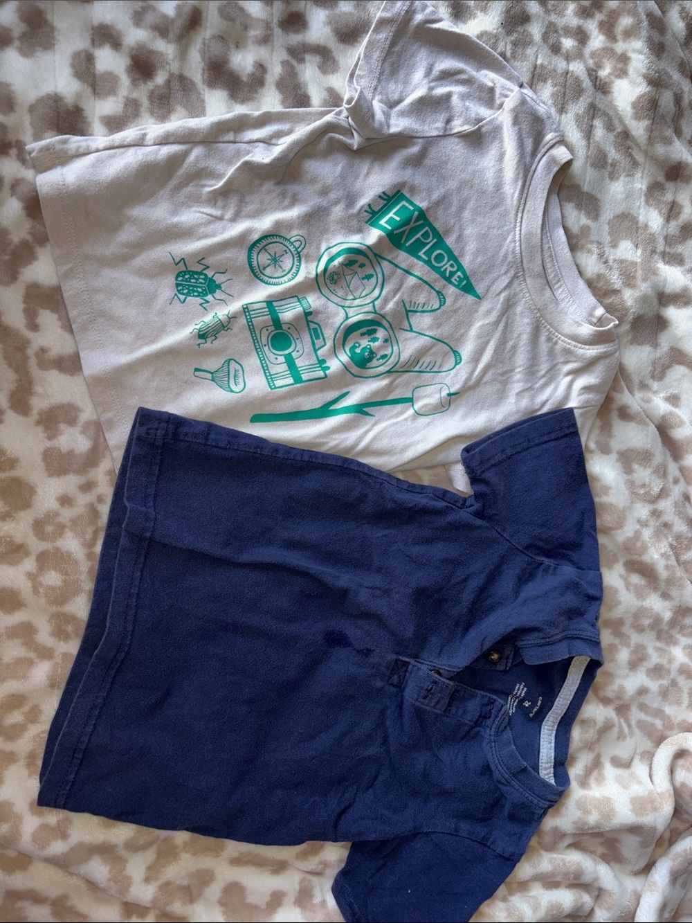 Cat & Jack White Tee with Teal Explorer Print + Navy Polo
